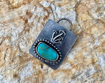 sterling silver, blue, turquoise, mushrooms, botanical, pendant, necklace, jewelry, gift