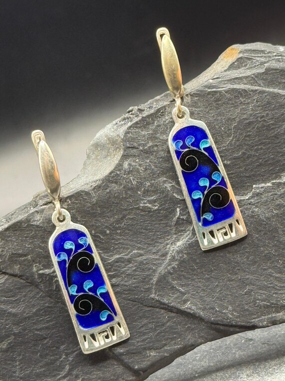 Handmade Cloisonne Enamel Earrings, Georgian Minankari Silver Jewelry
