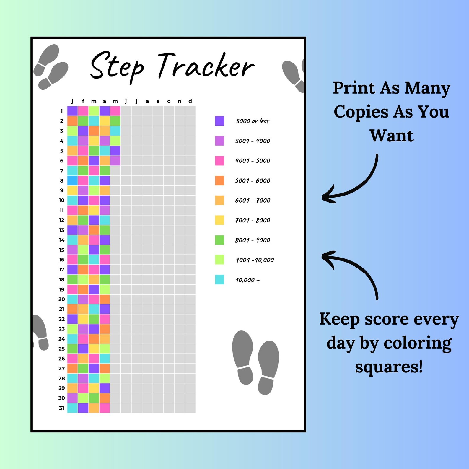 Step Tracker Printable Digital Walking Log Track Daily Steps & Fitness ...