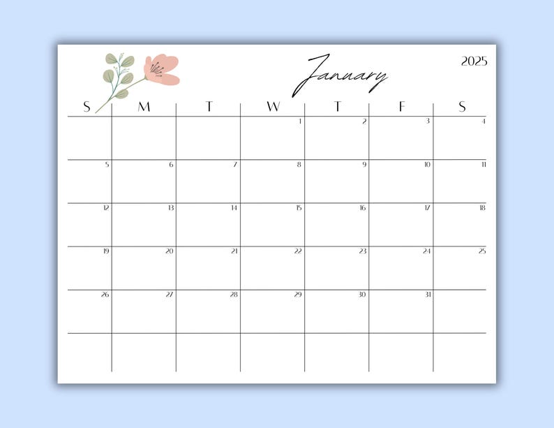 Printable 2025 Calendar Etsy