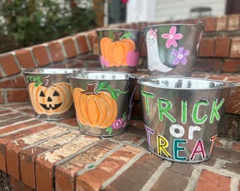 Hand Painted Trick or Treat Halloween Buckets and Pails customized and personalized!