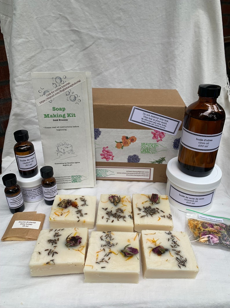 DIY soap making kit Flower Bathing cold process craft kit lavender rosemary rose calendula image 3