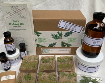 Kit de fabrication de savon DIY - « Forrestbathing » - procédé à froid - kit artisanal - sapin - eucalyptus - cèdre - sapin de Noël recyclé