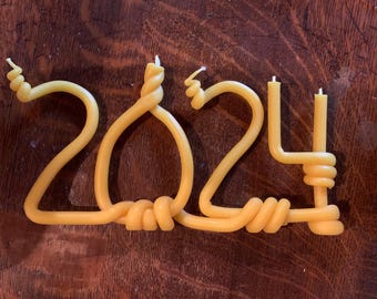 Beeswax New Year&#39;s Eve candle - Burn Down 2024- unique new year&#39;s eve party -new Years Eve Candle - Bye Bye 2024 -