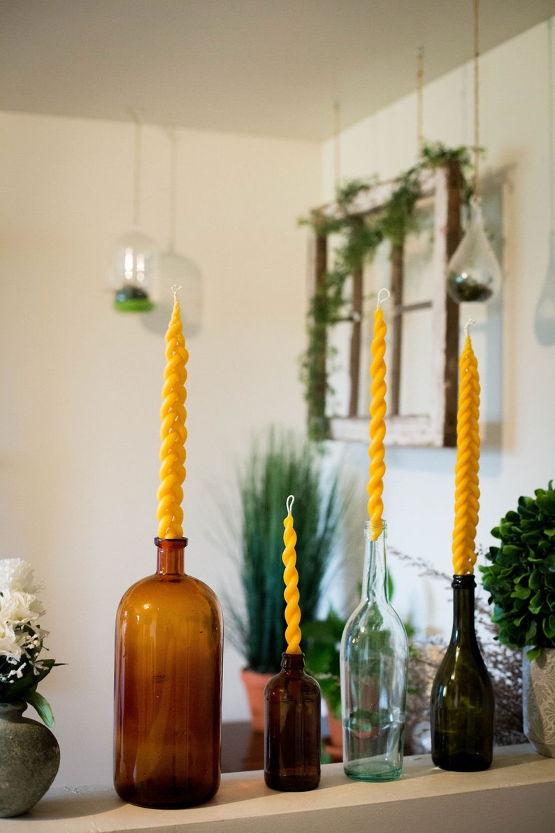 2 twisted beeswax candles Pure beeswax taper candles dipped by hand unique dinner candles image 2