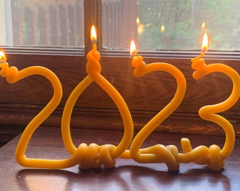 Beeswax New Year's Eve candle - Burn Down 2023- unique new year's eve party -new Years Eve Candle - Bye Bye 2023 -