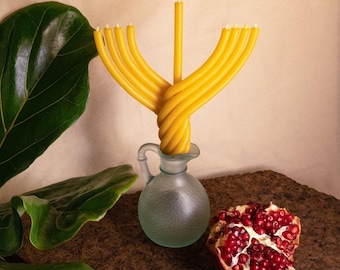 Mini cire d'abeille Hanukkah menorah