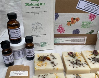 May include: A soap making kit with a variety of ingredients, including shea butter, castor oil, and lavender essential oil. The kit also includes a wooden box for molding the soap.