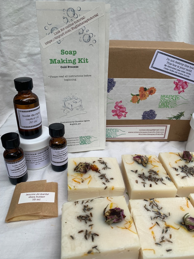 DIY soap making kit Flower Bathing cold process craft kit lavender rosemary rose calendula image 1