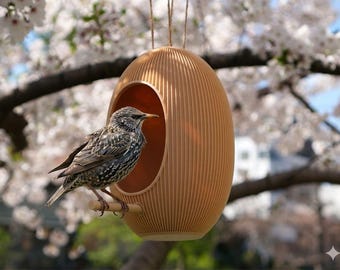 Alimentador de pássaros suspenso Japandi, decoração minimalista para jardim.