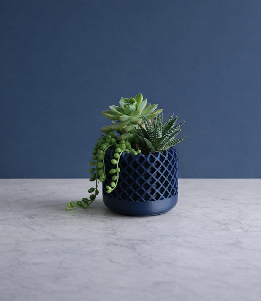 Rammento Vaso Rialzato In Metallo Per Piante Da Interno – Altezza 30 Cm, Colore Blu Con Supporto Nero