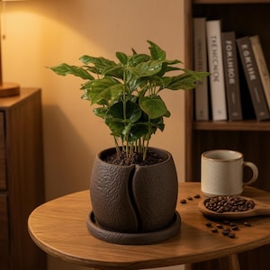 Coffee Bean Planter | Textured Indoor Pot with Saucer (13.5cm)