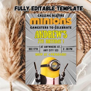 Bearbeitbare Minions-Geburtstags-Einladungsvorlage für Kinder / Kinderfavoriten Minions-Geburtstags-Einladungsvorlage / An alle Minions