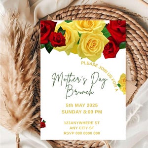 Happy Mother&#39;s Day Invitation Template, Editable Mother&#39;s Day Brunch Invite, Mother&#39;s Day Party Invite, Digital Mother&#39;s Day Dinner Invite.