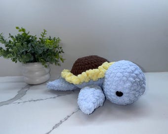 Średniej wielkości pluszowy żółw szydełkowy – skorupa słonecznika Amigurumi – miękki i przytulny ręcznie robiony prezent