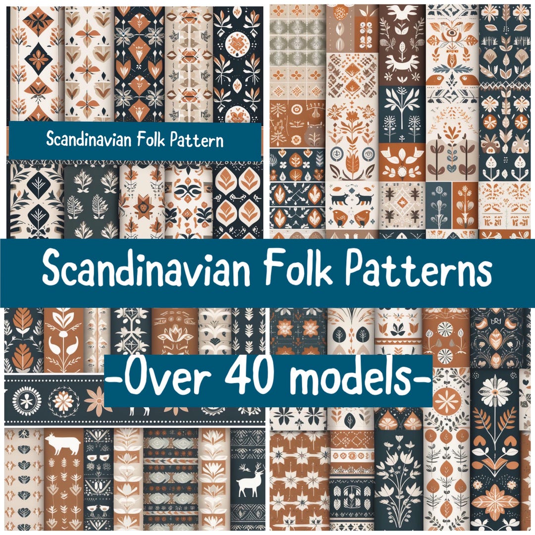 Scandi Pattern Collection Scandinavian Folk Patterns 40 High-resolution Digital Models for ...