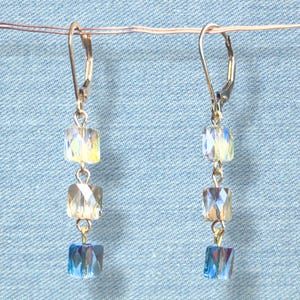 Boucles d&#39;oreilles pendantes en cristal Swarovski : multicolore sur or rempli
