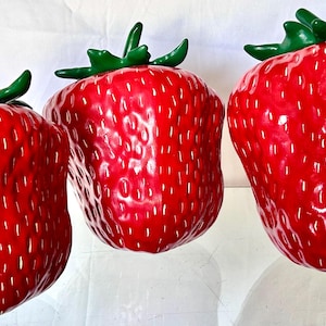 Tilted Strawberry Cookie Jars, 1960s McCoy Pottery Red Ceramic Strawberry Cookie Jar Set