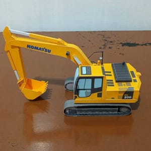 Excavator papercraft, hydraulic excavator, Komatsu PC200, construction equipment, template, printable papercraft, paper model, vehicle, pdf image 5