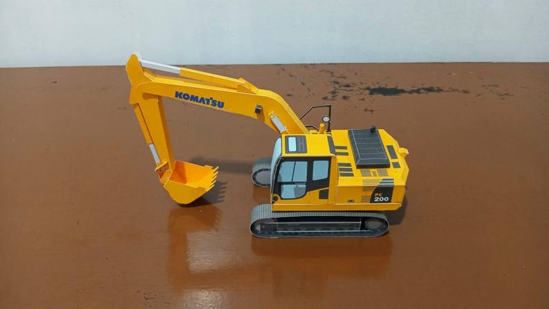 Excavator papercraft, hydraulic excavator, Komatsu PC200, construction equipment, template, printable papercraft, paper model, vehicle, pdf image 5
