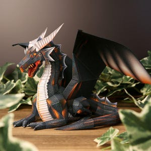 Dragón negro 3D, escultura de papel DIY, manualidades de papel, kit de plantillas de manualidades de papel, dragón, criatura mágica legendaria