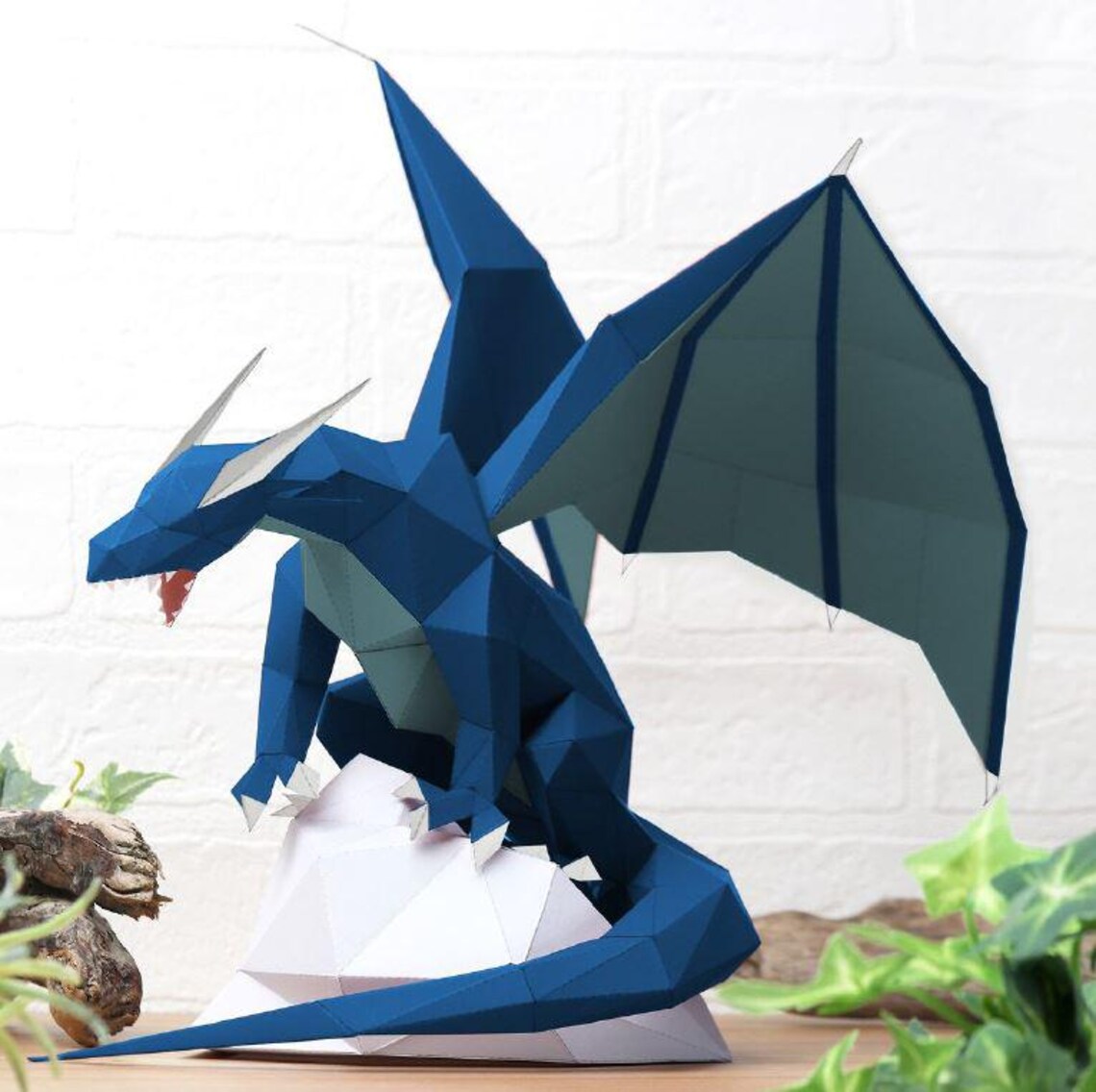 3D Polygon Blue Dragon, Paper Model, Papercraft, Dragon, Magical ...