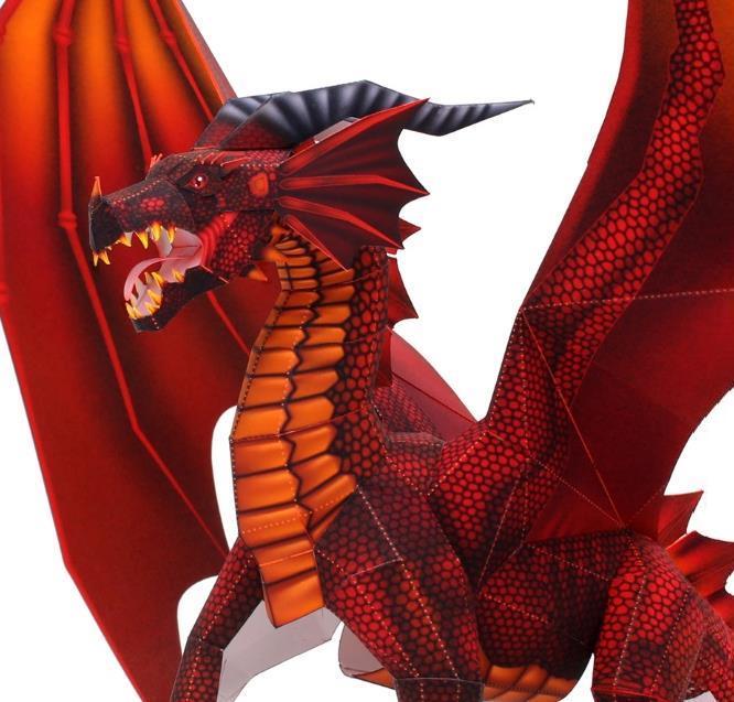 3D Menacing Red Dragon, DIY paper model sculpture, paper craft…