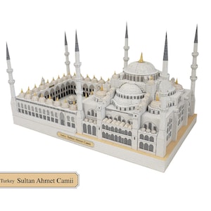 Moschea Blu, Sultanahmet Camii, Istanbul, Turchia, Edificio, Scultura in carta fai da te, Carta artigianale, Kit di modelli di carta artigianale