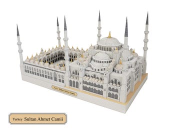 Mezquita Azul, Sultanahmet Camii, Estambul, Turquía, Edificio, Escultura de modelo de papel para armar, Manualidades con papel, Kit de plantilla para manualidades con papel