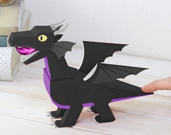 Kit de plantillas de Papercraft Black Dragon para niños, juguete en movimiento, papercraft imprimible, modelo de papel, PDF