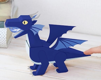Kit de plantillas de Papercraft Blue Dragon para niños, juguete en movimiento, papercraft imprimible, modelo de papel, PDF
