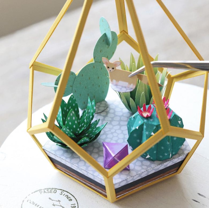 Terrarium papercraft, ornamental plant, plants, DIY paper model, printable papercraft, template kit, pdf image 2