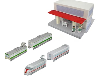 Papercraft, Station, Train, Express Train, DIY papercraft for kid template kit