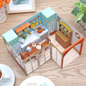 Cozinha em papel, interior de casa, miniatura, modelo de papel, papercraft para imprimir, PDF