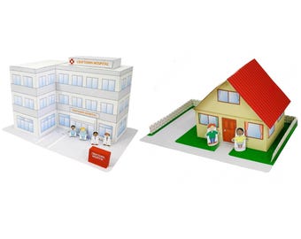 Papercraft House Hospital DIY papercraft for kid template kit