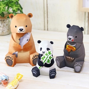 Cute Bears, Panda, brown bear, American black bear, Paper Model, papercraft, papercraft template kit, Animal