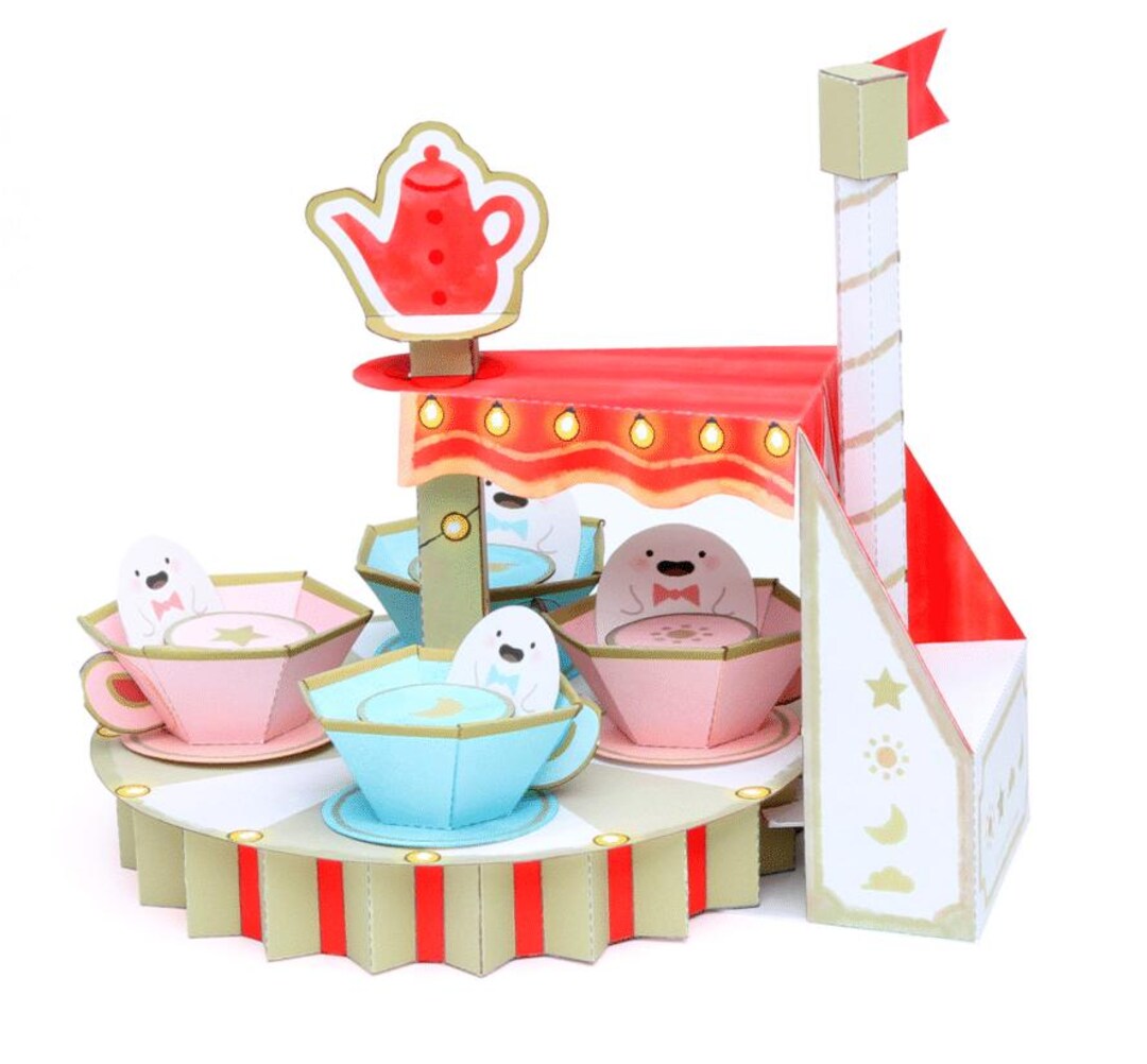Coffee Cup Carousel, Moving Miniature, DIY Paper Model, Papercraft ...