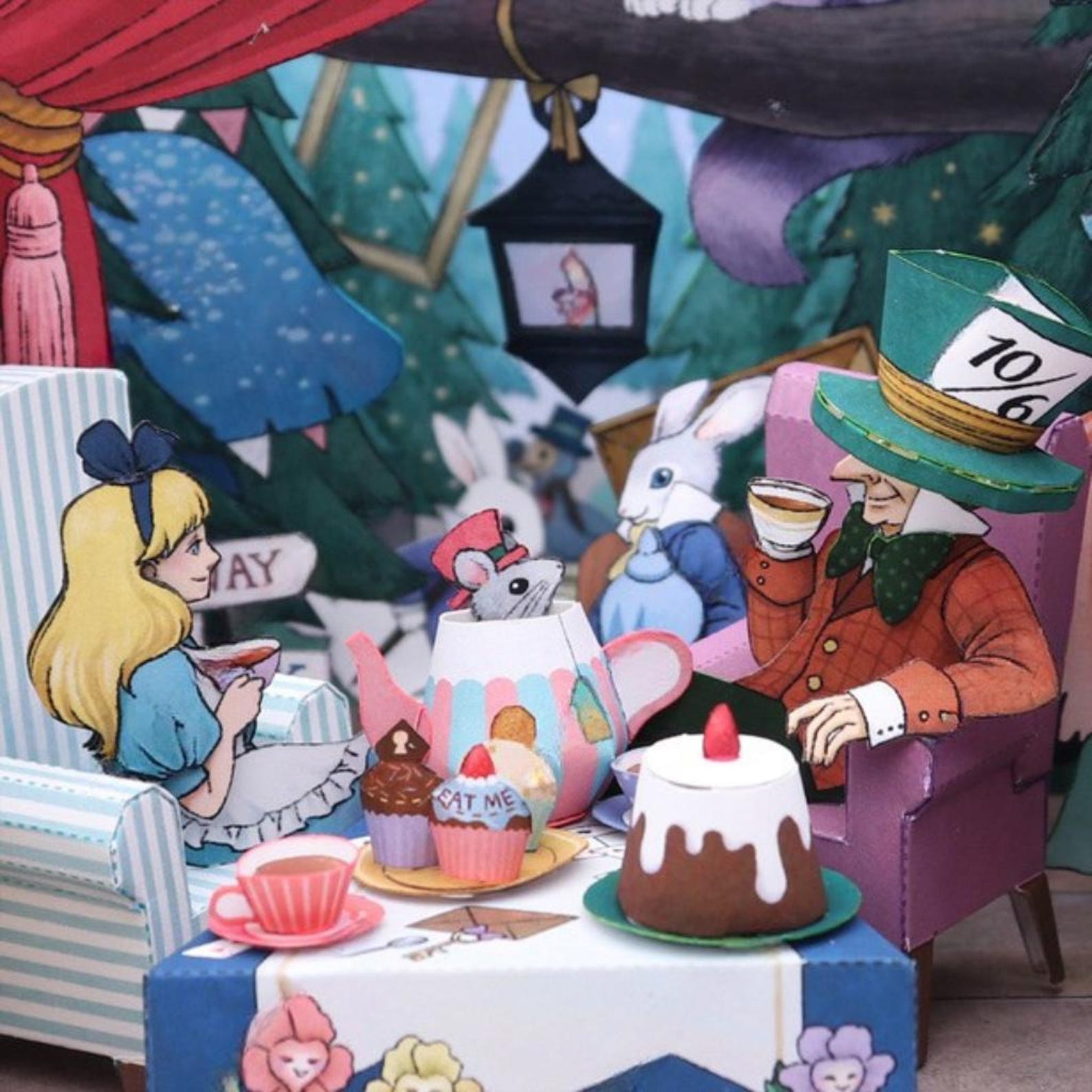 Alice Tea Party House Papercraft for Kid Template Kit Miniature ...