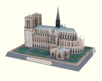Cathédrale Notre-Dame de Paris, Paris, France, Building, DIY paper model sculpture, papercraft, paper craft template kit, printable, pdf