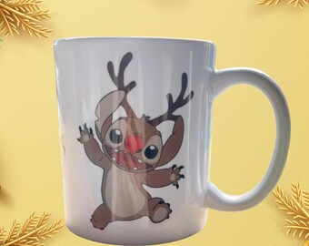 Stitch Christmas mug|cute holiday coffee cup|Disney inspired Christmas gift|festive hot chocolate mug|xmas gift for him her kids