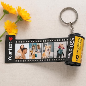 Personalized Film Roll Keychain with Custom Text and 5-20 Photos – Camera Roll Keychain Gift for Couple, Anniversary, Birthday Gift for Her