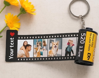 Personalized Film Roll Keychain with Custom Text and 5-20 Photos – Camera Roll Keychain Gift for Couple, Anniversary, Birthday Gift for Her