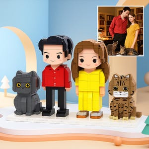Custom Brick Mini Figures of You and Pets – Personalized 3D Block Toy with Dog or Cat | Unique Gift for Couples, Family & Pet Lovers