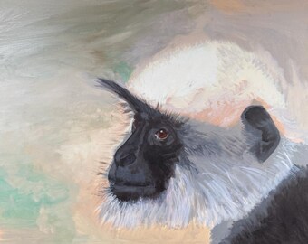 オリジナル絵画：キャンバスに描かれたアクリル画「サル」 - 野生動物アート（24x36）