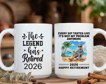 Funny Retirement Gift for Men, Tastes Like Not My Problem Mug, Custom Cartoon Portrait Coffee Cup, The Legend Has Retired Boss Leaving Gift