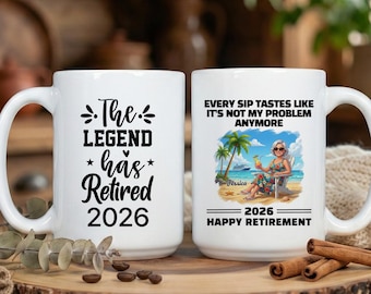 Funny Retirement Gift For Women, Tastes Like Not My Problem Mug, Custom Cartoon Portrait Coffee Cup The Legend Has Retired Boss Leaving Gift