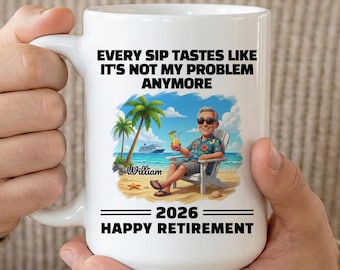 The Legend Has Retired Mug 2026, Personalized Cartoon Portrait Retirement Gift for Men, Tastes Like Not My Problem Mug Happy Retirement Gift