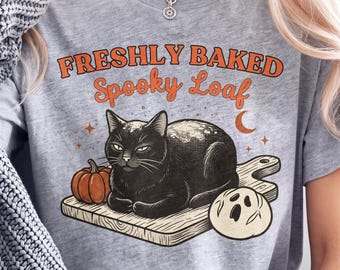 Spooky Shirt For Women Spooky Cat Pumpkin Ghost Cat Pumpkin Shirt Funny Halloween Shirt Vintage Cat Baking Sweatshirt Halloween Cat Sweater