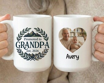 New Papa Gift For First Time Grandfather Announcement, Custom Grandpa Grandson Granddaughter Photo Mug, First Father's Day Grandfather Gift