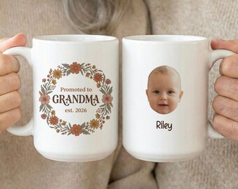 First Time Grandma Photo Mug, Expecting Grandma Gifts, Promoted To Grandma Mug Pregnancy Announcement For Grandmother, New Grandma Mimi Gift